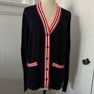 J Crew cardigan with neon orange and white trim